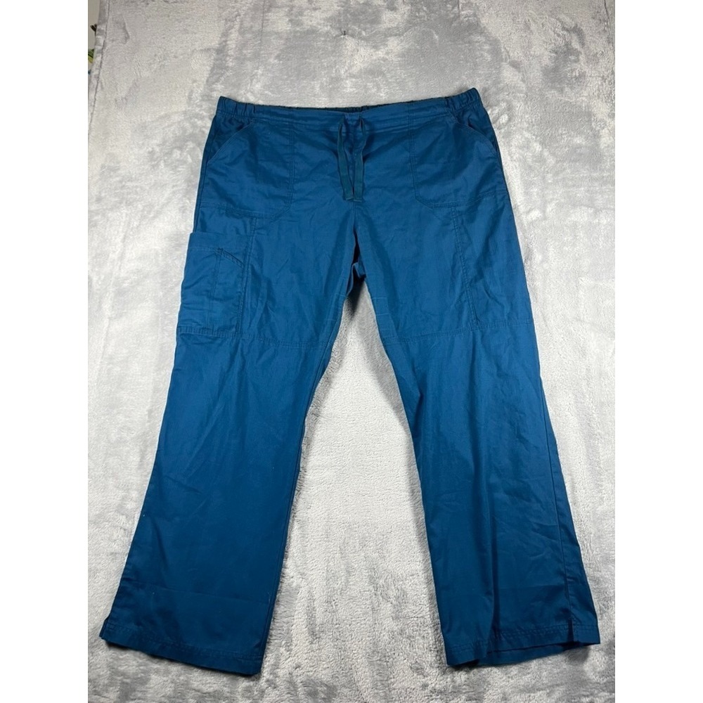 Carhartt Scrub Pants Women Size 2xl Blue, Side Pockets Leather Patch